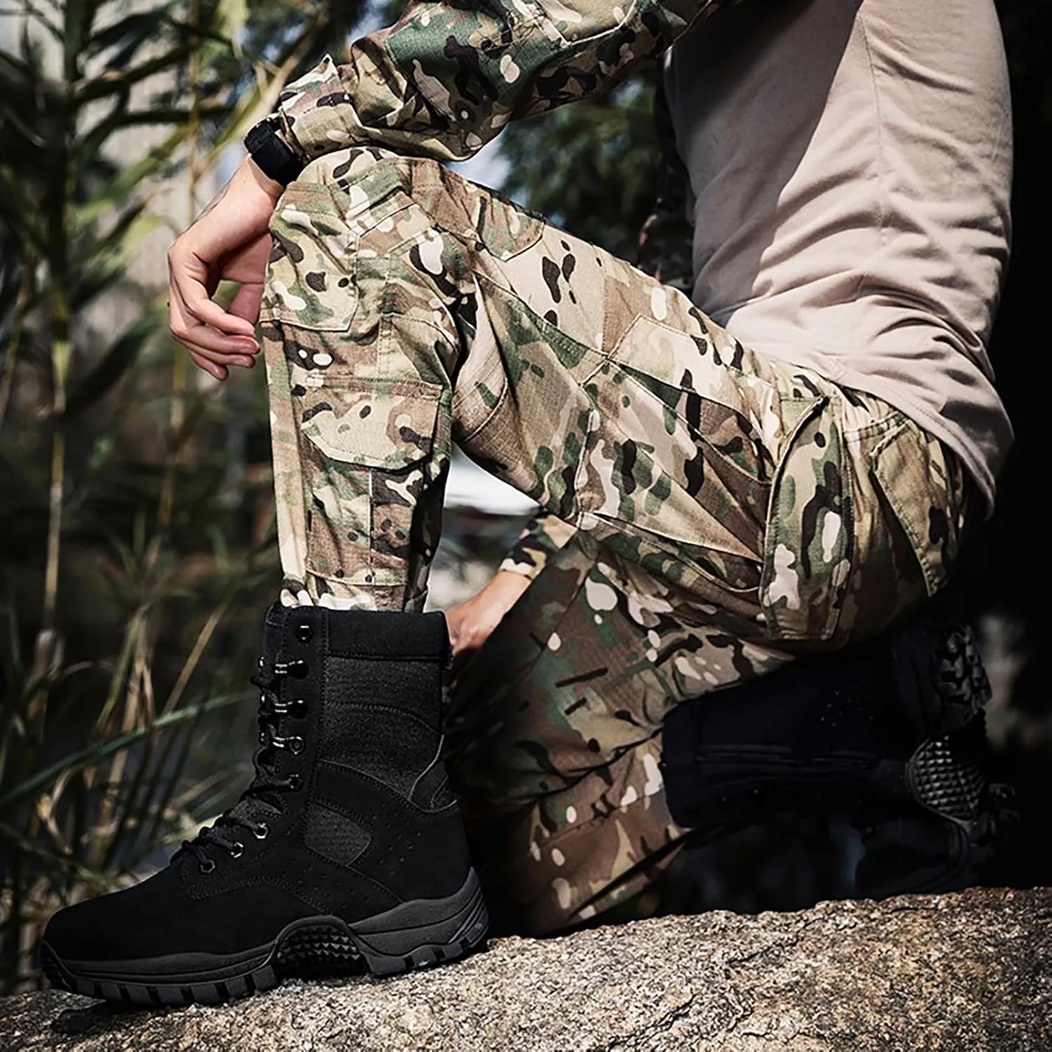 Mens Combat Boots Breathable Police Patrol Boots Lightweight Army Boots Waterproof Hiking Boots Military Tactical Boots