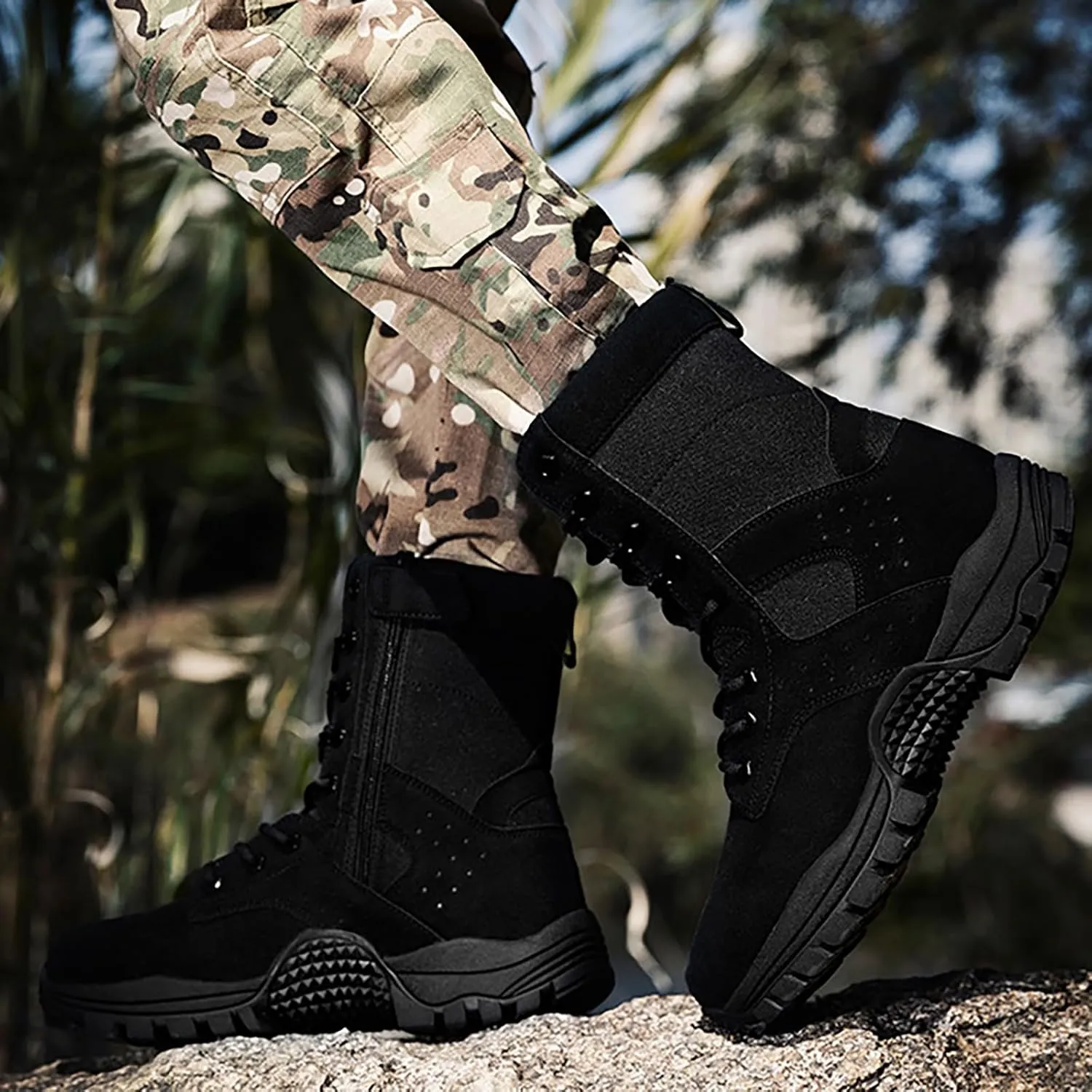 Mens Combat Boots Breathable Police Patrol Boots Lightweight Army Boots Waterproof Hiking Boots Military Tactical Boots