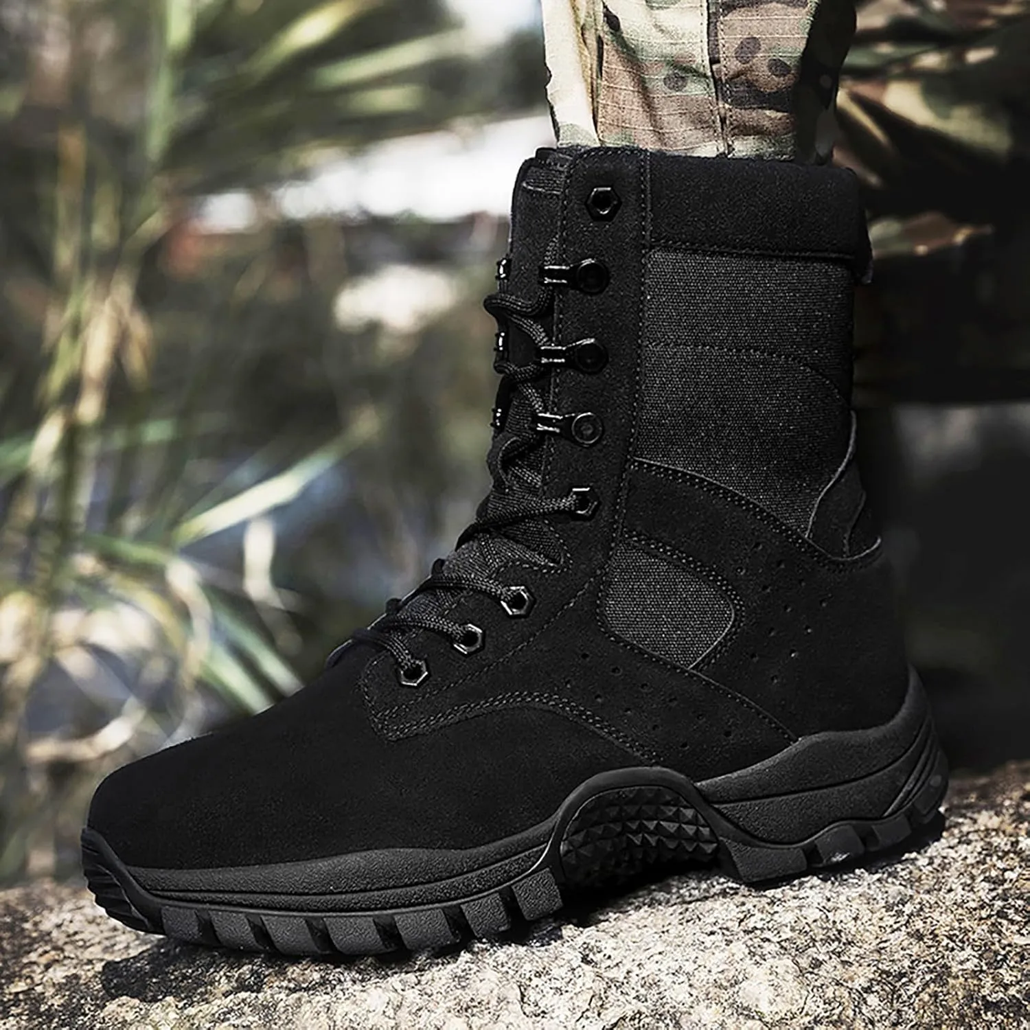 Mens Combat Boots Breathable Police Patrol Boots Lightweight Army Boots Waterproof Hiking Boots Military Tactical Boots
