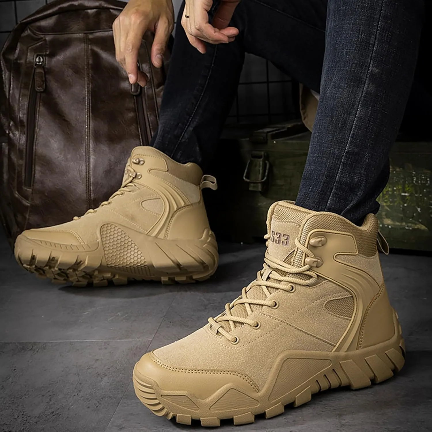 Mens Combat Boots Breathable Police Patrol Boots Lightweight Army Boots Waterproof Hiking Boots Military Tactical Boots