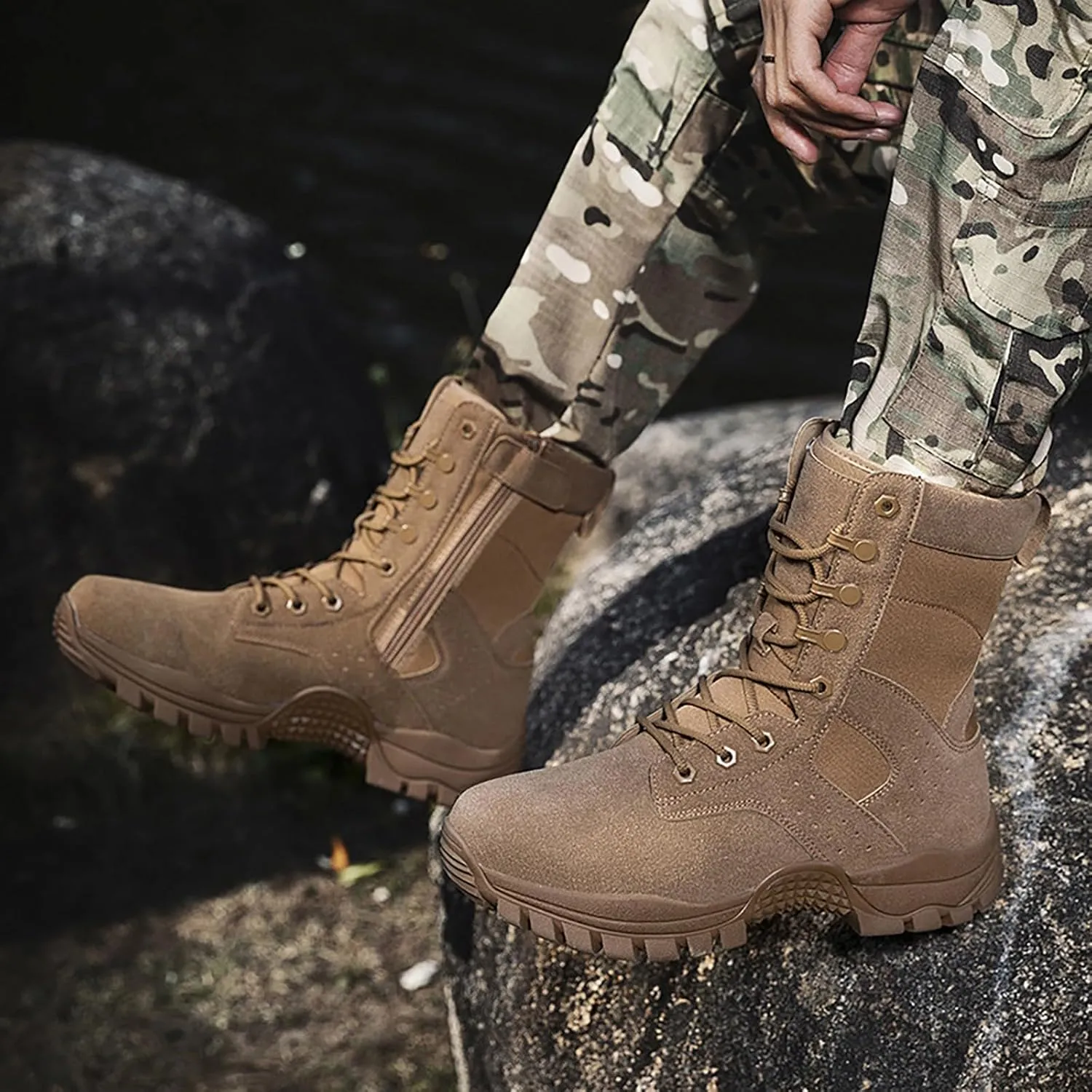 Mens Combat Boots Breathable Police Patrol Boots Lightweight Army Boots Waterproof Hiking Boots Military Tactical Boots