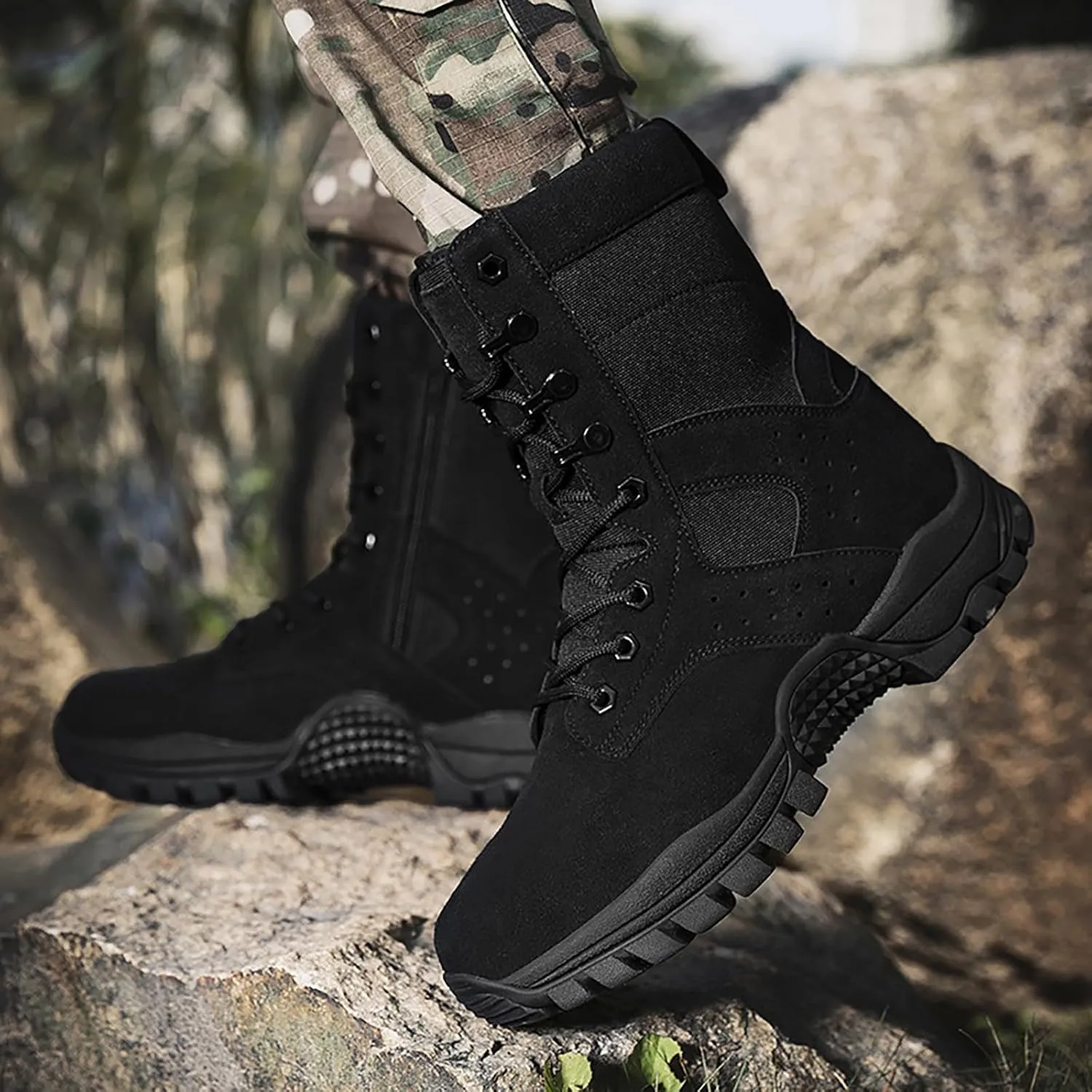Mens Combat Boots Breathable Police Patrol Boots Lightweight Army Boots Waterproof Hiking Boots Military Tactical Boots
