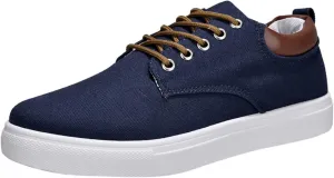 Mens Fashion Sneakers Low Top Flat Bottom Lightweight Canvas Casual Sports Shoes Lace up Breathable Non Slip Comfortable Simple Walking Shoes for Men