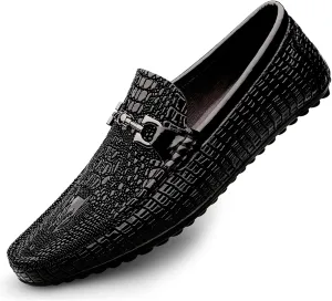 Men's Genuine Leather Loafer Shoes Retro Fashion Slip on Soft Breathable Walking Driving Shoes