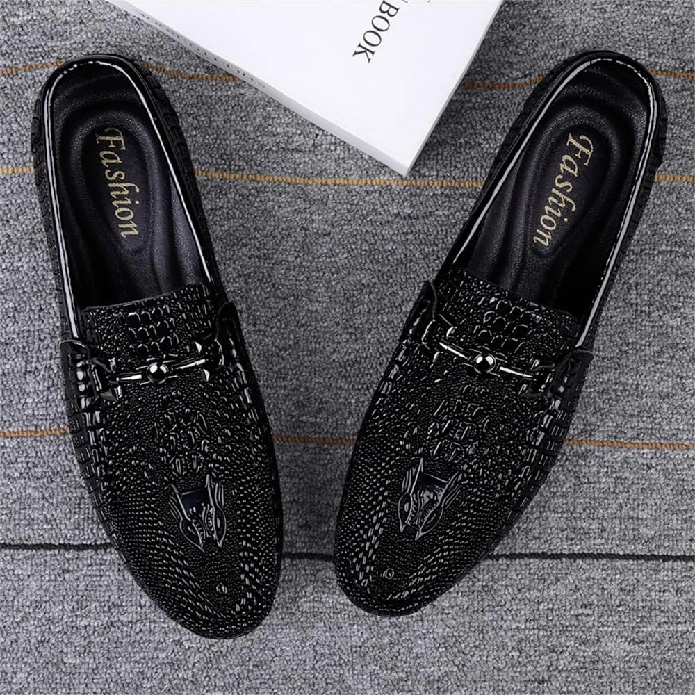 Men's Genuine Leather Loafer Shoes Retro Fashion Slip on Soft Breathable Walking Driving Shoes
