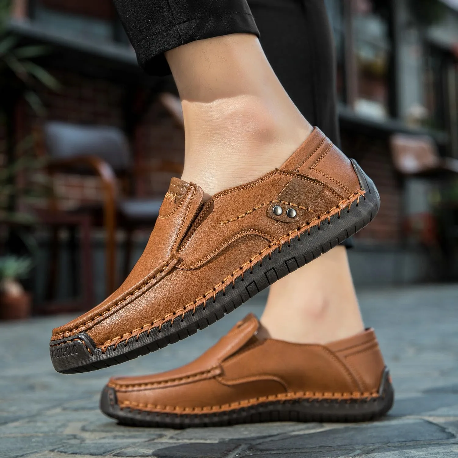Men's Handmade Slip on Genuine Leather Loafers Soft Breathable Driving Shoes