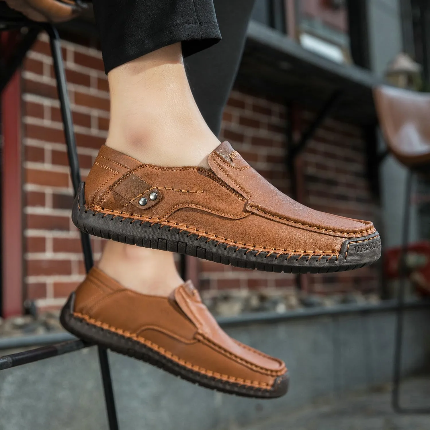 Men's Handmade Slip on Genuine Leather Loafers Soft Breathable Driving Shoes