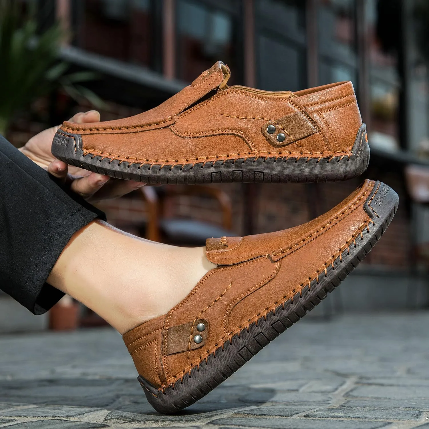 Men's Handmade Slip on Genuine Leather Loafers Soft Breathable Driving Shoes