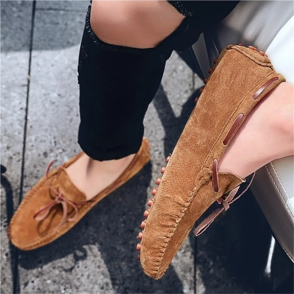 Mens Loafers Shoe Square Toe Suede Vamp Moccasins Boat Shoes Lightweight Anti-Slip Comfortable Party Slip-ons