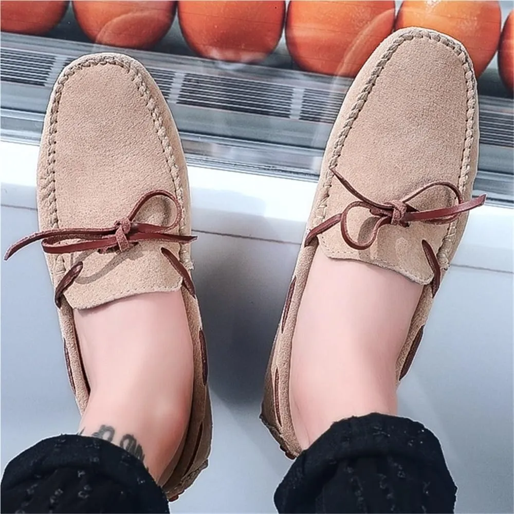 Mens Loafers Shoe Square Toe Suede Vamp Moccasins Boat Shoes Lightweight Anti-Slip Comfortable Party Slip-ons