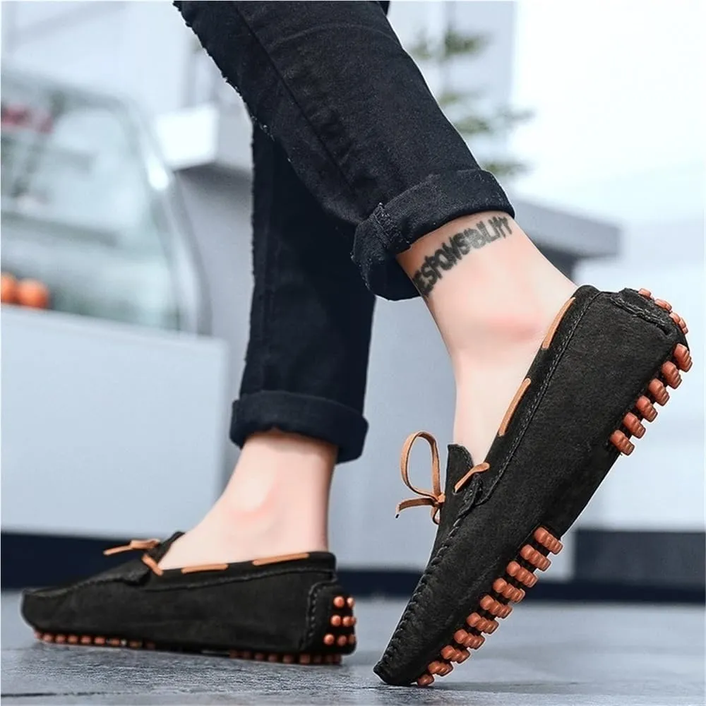 Mens Loafers Shoe Square Toe Suede Vamp Moccasins Boat Shoes Lightweight Anti-Slip Comfortable Party Slip-ons