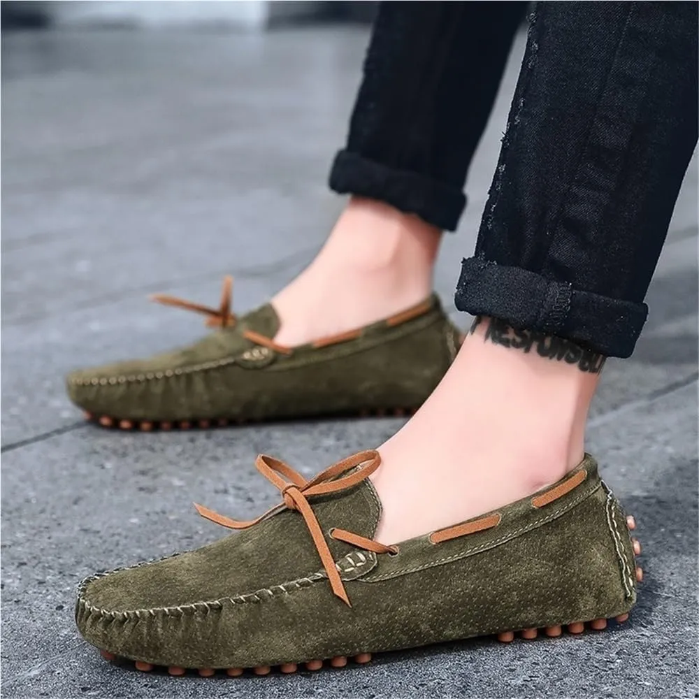 Mens Loafers Shoe Square Toe Suede Vamp Moccasins Boat Shoes Lightweight Anti-Slip Comfortable Party Slip-ons