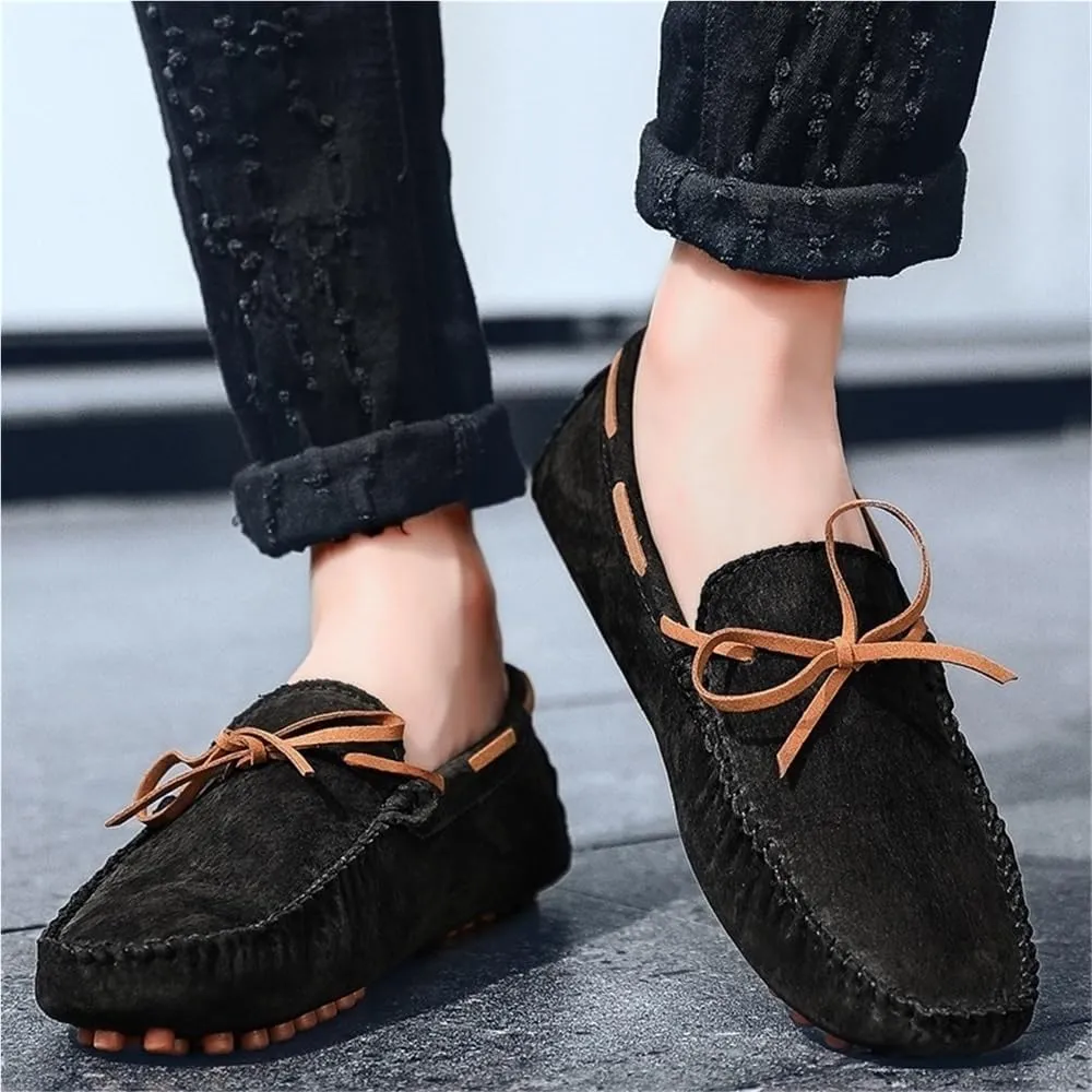 Mens Loafers Shoe Square Toe Suede Vamp Moccasins Boat Shoes Lightweight Anti-Slip Comfortable Party Slip-ons