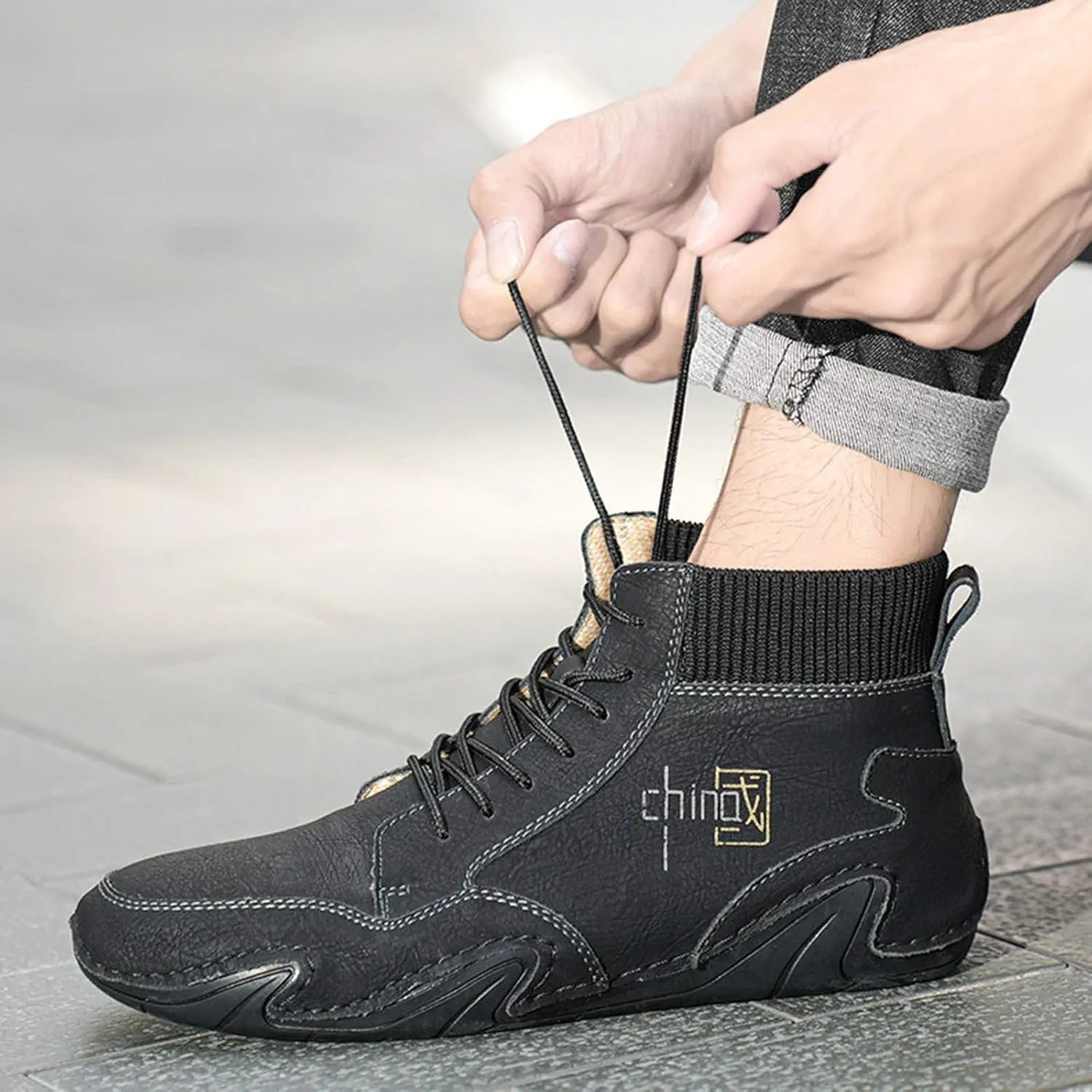 Mens Shoes High Top Elastic Band Sport Shoes Fashion Casual Plus Size Ankle Boots Men Sneaker