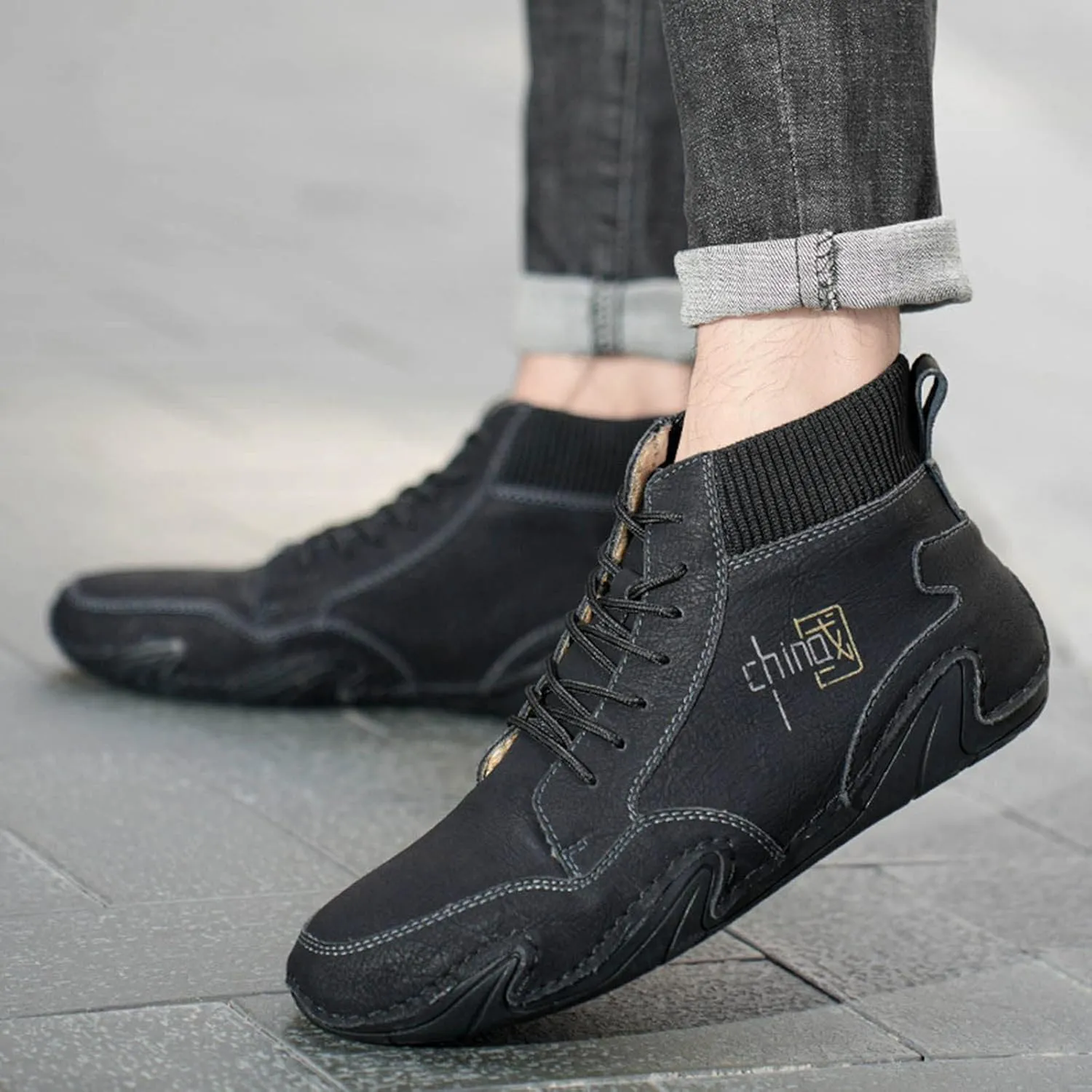 Mens Shoes High Top Elastic Band Sport Shoes Fashion Casual Plus Size Ankle Boots Men Sneaker