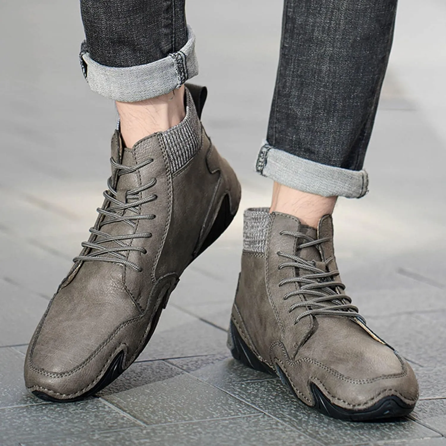 Mens Shoes High Top Elastic Band Sport Shoes Fashion Casual Plus Size Ankle Boots Men Sneaker