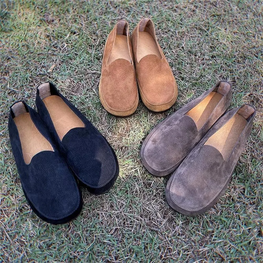 Mens Soft Walking Shoes Genuine Leather Casual Slip on Loafers Comfortable Driving Shoes