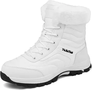 Men's Waterproof Lace-Up Slip-On Snow Boots Comfort Warm Fully Fur Lined Non-Slip Flat Hiking Ankle Boots for Winter Outdoor Climbing Work Boots