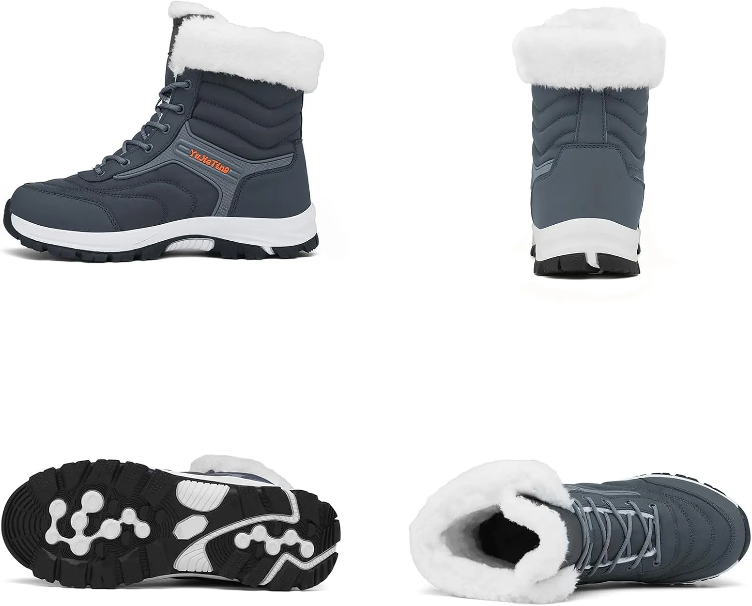 Men's Waterproof Lace-Up Slip-On Snow Boots Comfort Warm Fully Fur Lined Non-Slip Flat Hiking Ankle Boots for Winter Outdoor Climbing Work Boots
