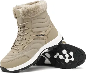 Men's Waterproof Lace-Up Slip-On Snow Boots Comfort Warm Fully Fur Lined Non-Slip Flat Hiking Ankle Boots for Winter Outdoor Climbing Work Boots