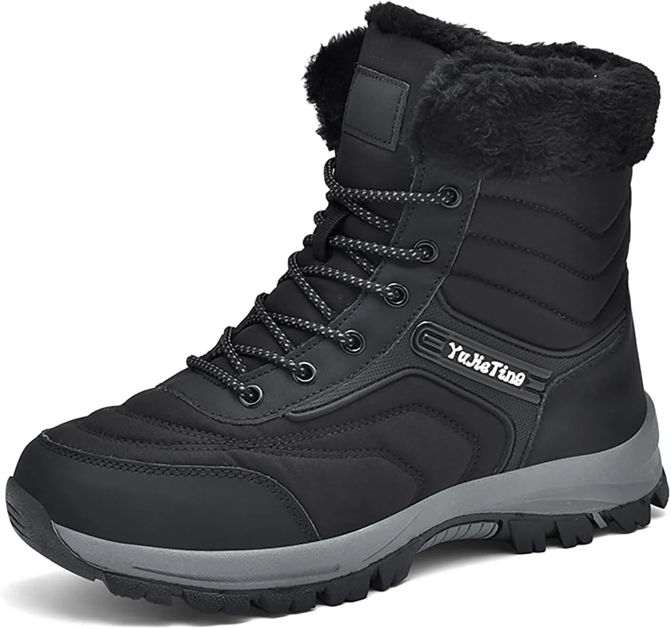 Men's Waterproof Lace-Up Slip-On Snow Boots Comfort Warm Fully Fur Lined Non-Slip Flat Hiking Ankle Boots for Winter Outdoor Climbing Work Boots