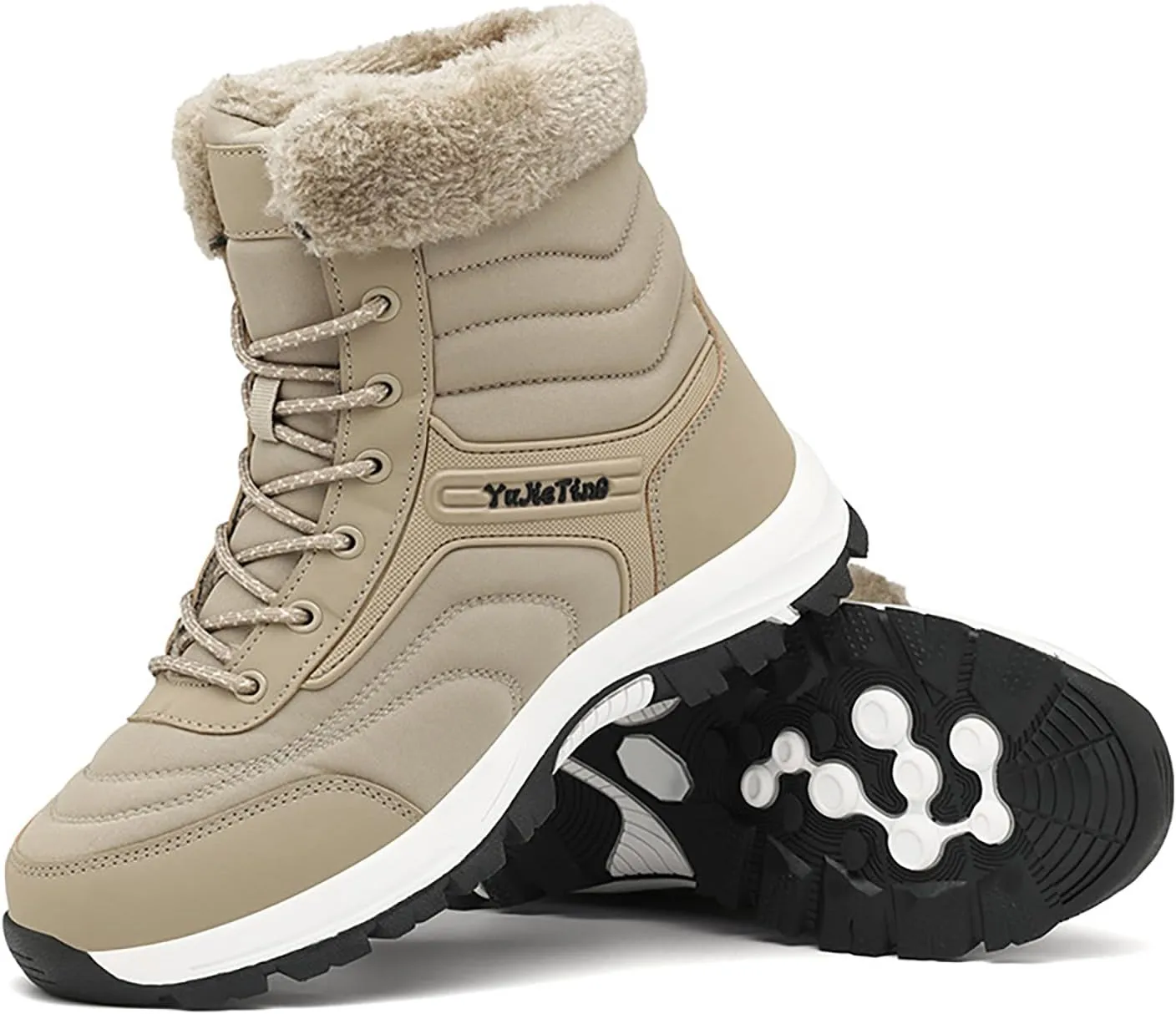 Men's Waterproof Lace-Up Slip-On Snow Boots Comfort Warm Fully Fur Lined Non-Slip Flat Hiking Ankle Boots for Winter Outdoor Climbing Work Boots