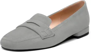 MODENCOCO Women's Loafers Comfortable Square Toe Flats Soft Women's Loafers & Slip-ons Fashion Suede Dress Shoes for Work Dating Casual