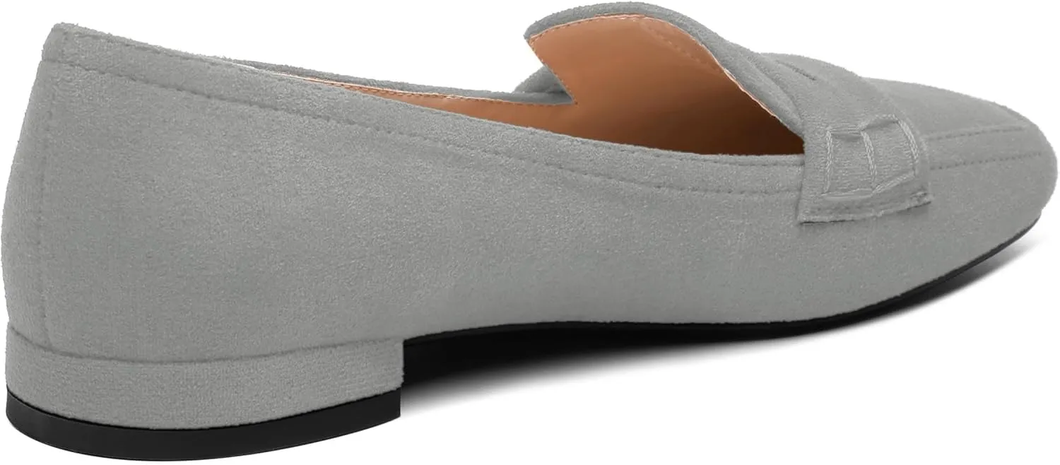 MODENCOCO Women's Loafers Comfortable Square Toe Flats Soft Women's Loafers & Slip-ons Fashion Suede Dress Shoes for Work Dating Casual