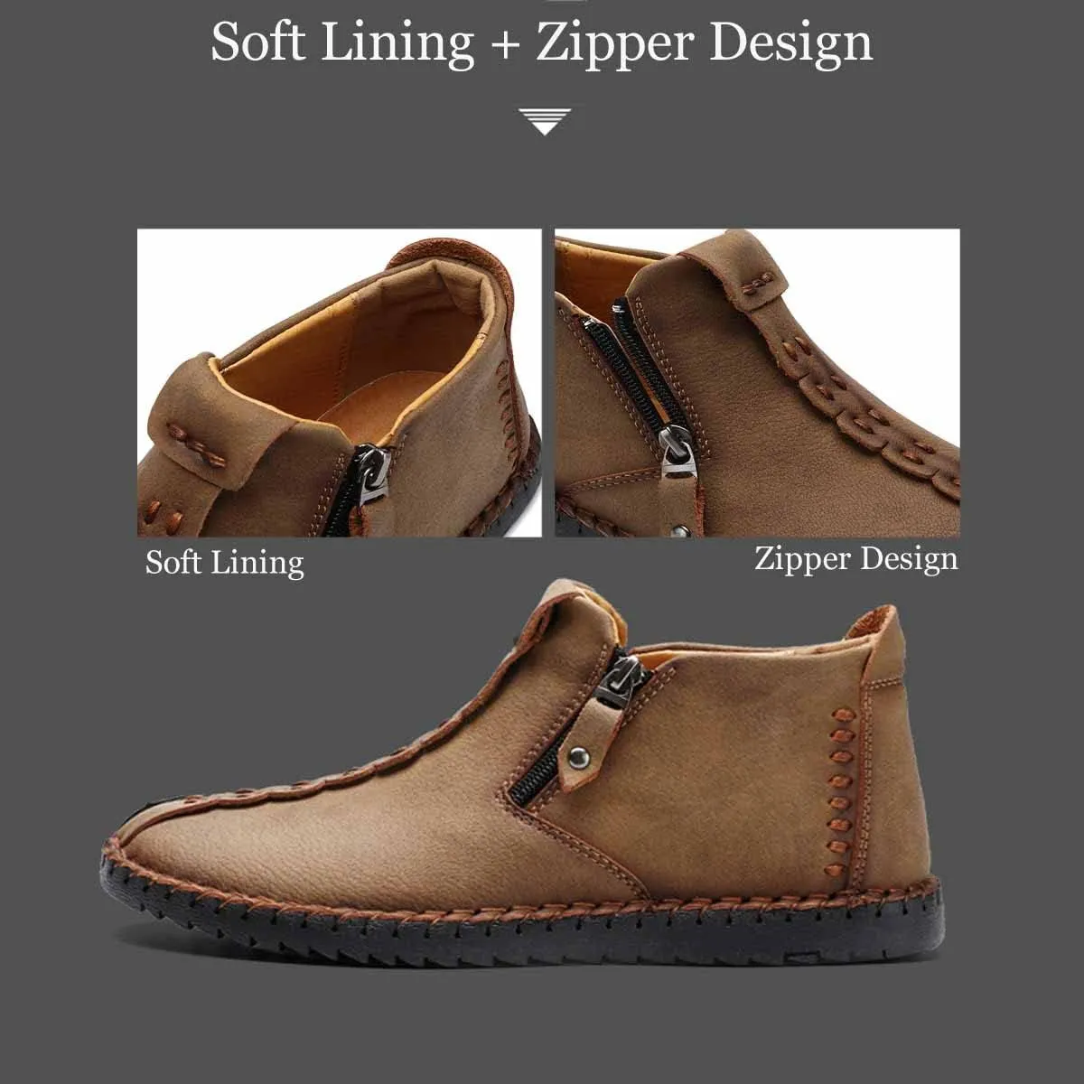 MSYINGL Mens Hand Stitching Ankle Boots,Side Zipper Leather Casual Shoes Loafers,Walking Shoes for Work Office Dress Outdoor