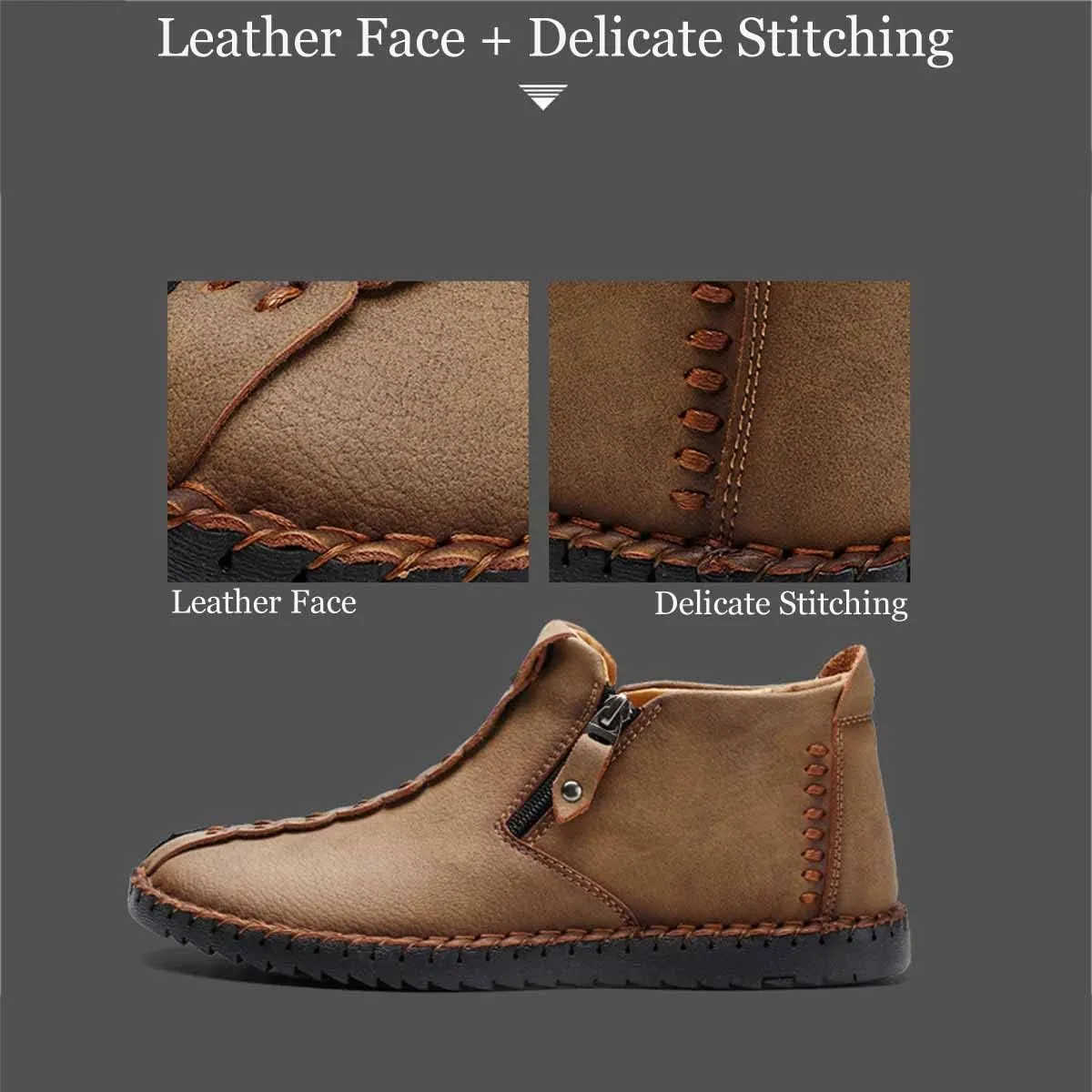 MSYINGL Mens Hand Stitching Ankle Boots,Side Zipper Leather Casual Shoes Loafers,Walking Shoes for Work Office Dress Outdoor