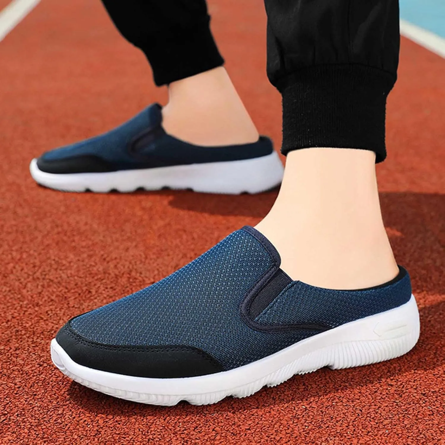 Non Slip Work Sport Shoes for Men Breathable Elastic Fly Woven Mesh Sneaker Casual Soft Flat Soled Walking Shoes