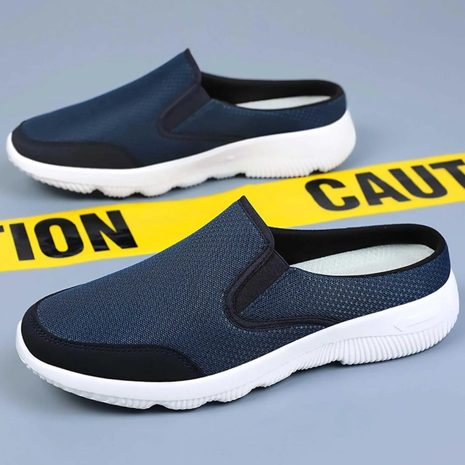 Non Slip Work Sport Shoes for Men Breathable Elastic Fly Woven Mesh Sneaker Casual Soft Flat Soled Walking Shoes