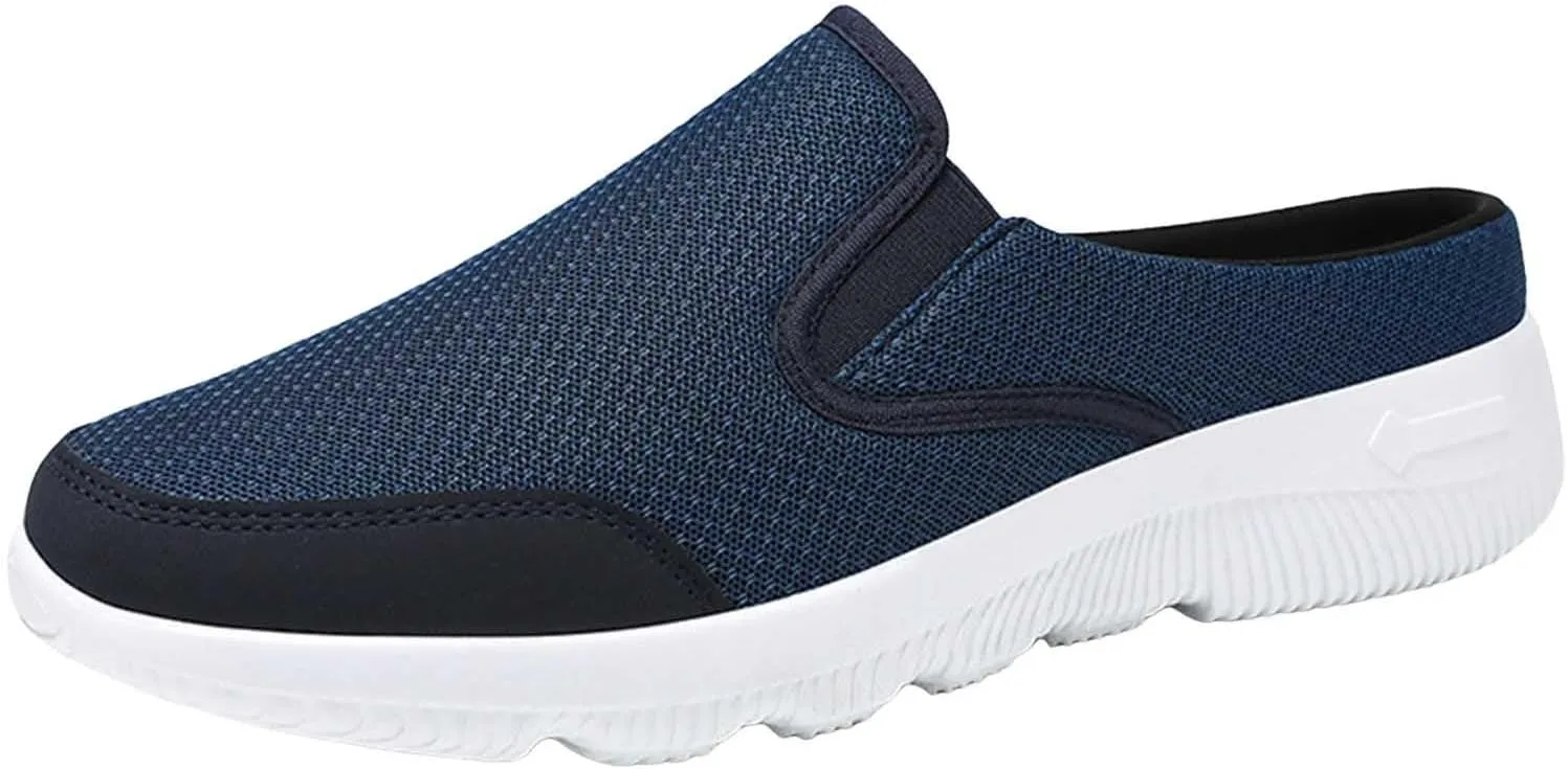 Non Slip Work Sport Shoes for Men Breathable Elastic Fly Woven Mesh Sneaker Casual Soft Flat Soled Walking Shoes