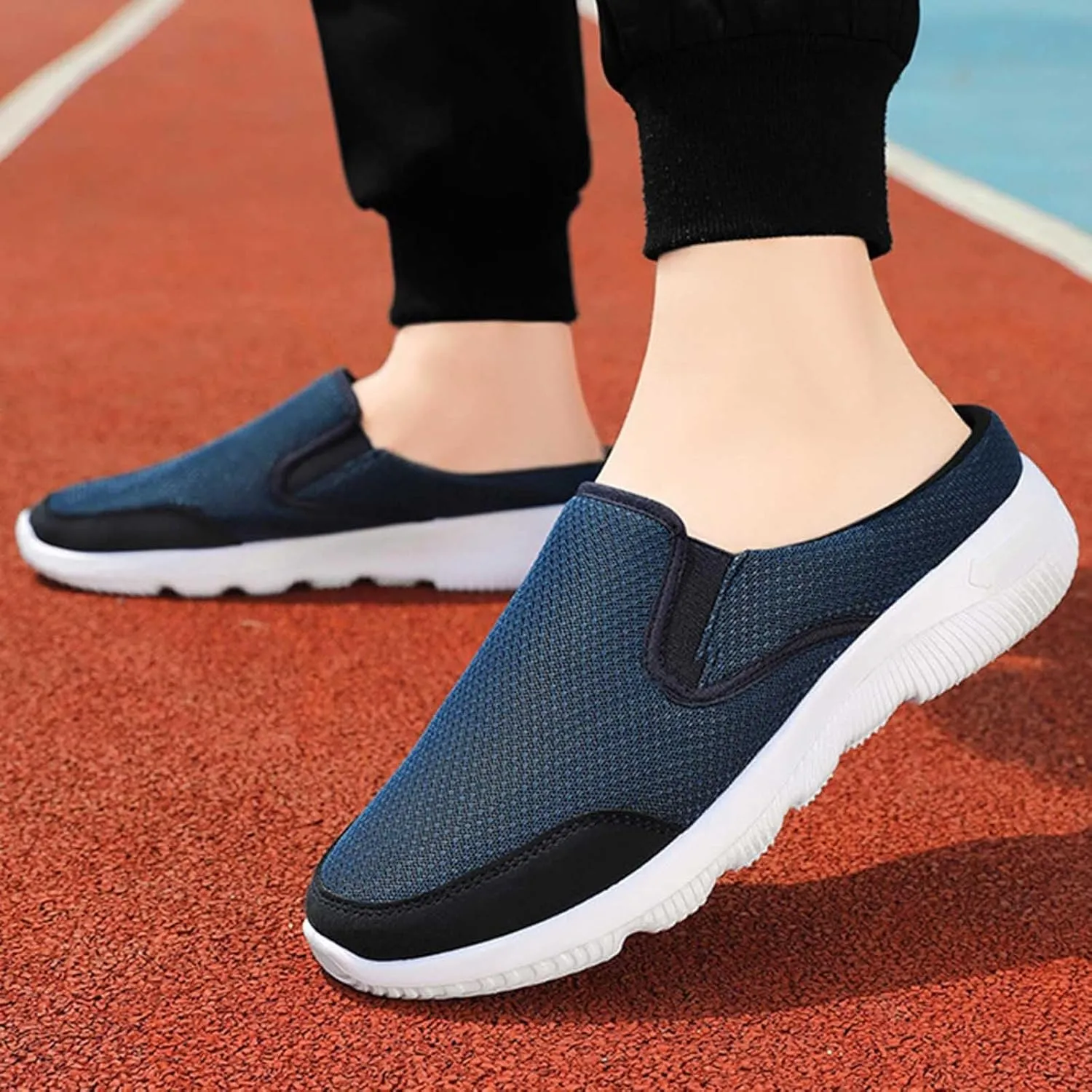 Non Slip Work Sport Shoes for Men Breathable Elastic Fly Woven Mesh Sneaker Casual Soft Flat Soled Walking Shoes