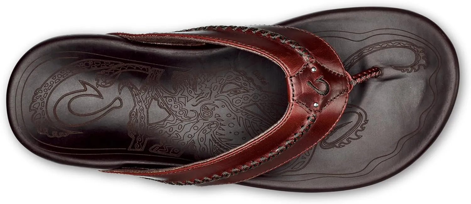 OLUKAI Mea Ola Men's Leather Beach Sandals, Soft & Durable Flip Flops, Arch Support & Comfort Fit, Enhanced Grip & Traction