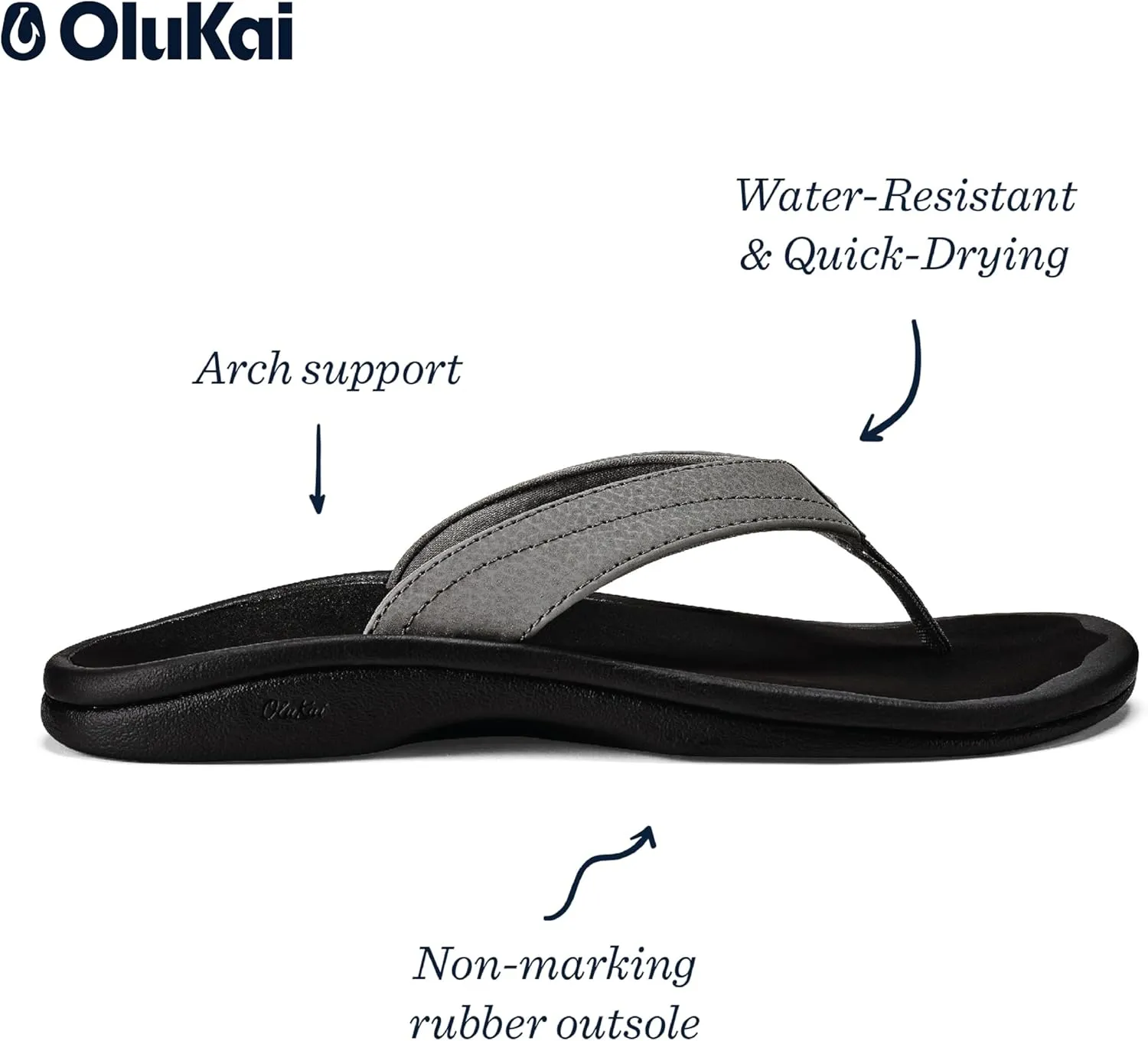 OLUKAI Ohana Women's Beach Sandals, Water Resistant Flip Flops, Arch Support & Comfort Fit, Lightweight & Durable, Enhanced Grip & Traction