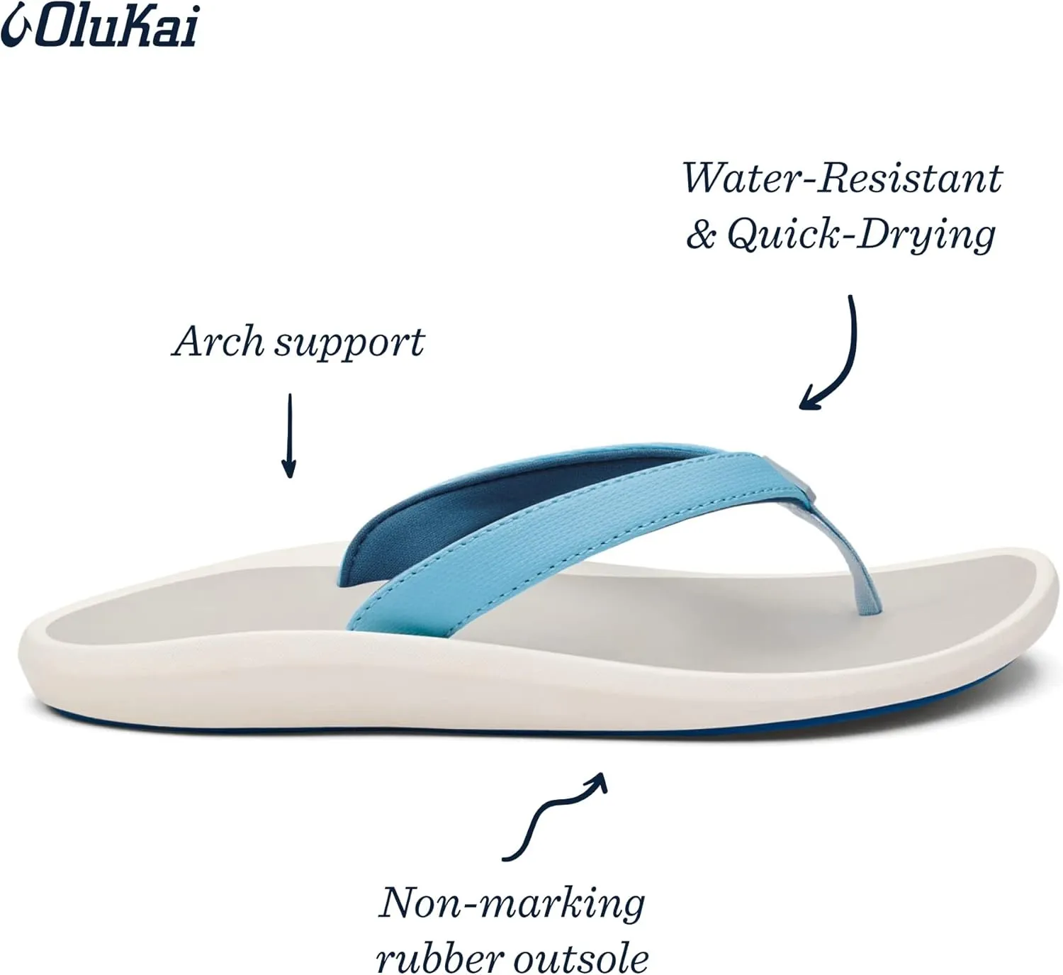 OLUKAI Pi'oe Women's Beach Sandals, Water-Resistant Flip-Flop Slides, Ulta Soft & Comfortable Fit, Wet Grip Soles