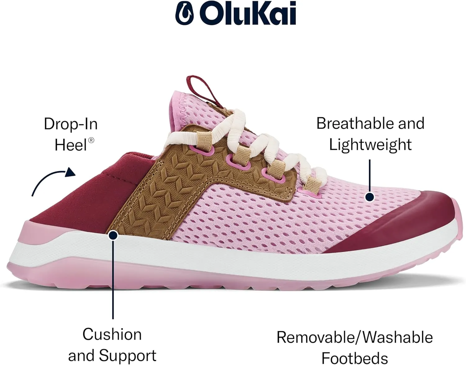 OLUKAI Wailuku Women's Athletic Sneakers, Lightweight & Breathable Mesh, Comfort Fit & Wet Grip Rubber Soles, All-Day Comfort & Supportive