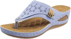 Orthopedic Sandals for Women Arch Support Summer Hollow Platform Wedge Flip-Flops Slip-On Slippers Breathable Walking Beach Shoes