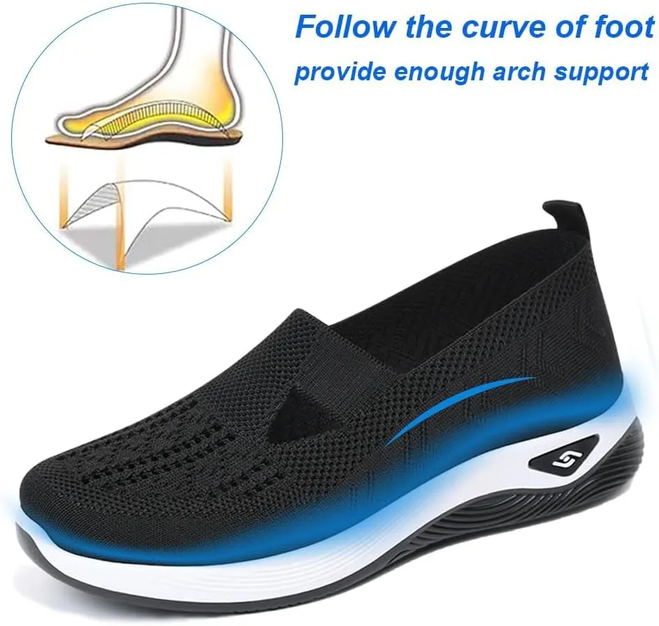 Orthopedic Shoes for Women Slip ons Woven Breathable Soft Sole Shoes for Foot Pain Relief Comfortable Non-Slip Walking Shoes