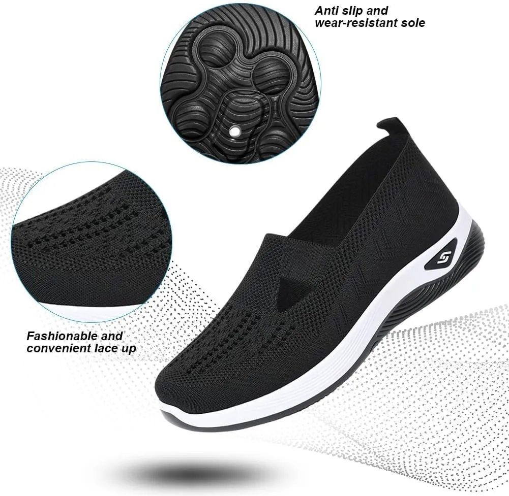 Orthopedic Shoes for Women Slip ons Woven Breathable Soft Sole Shoes for Foot Pain Relief Comfortable Non-Slip Walking Shoes
