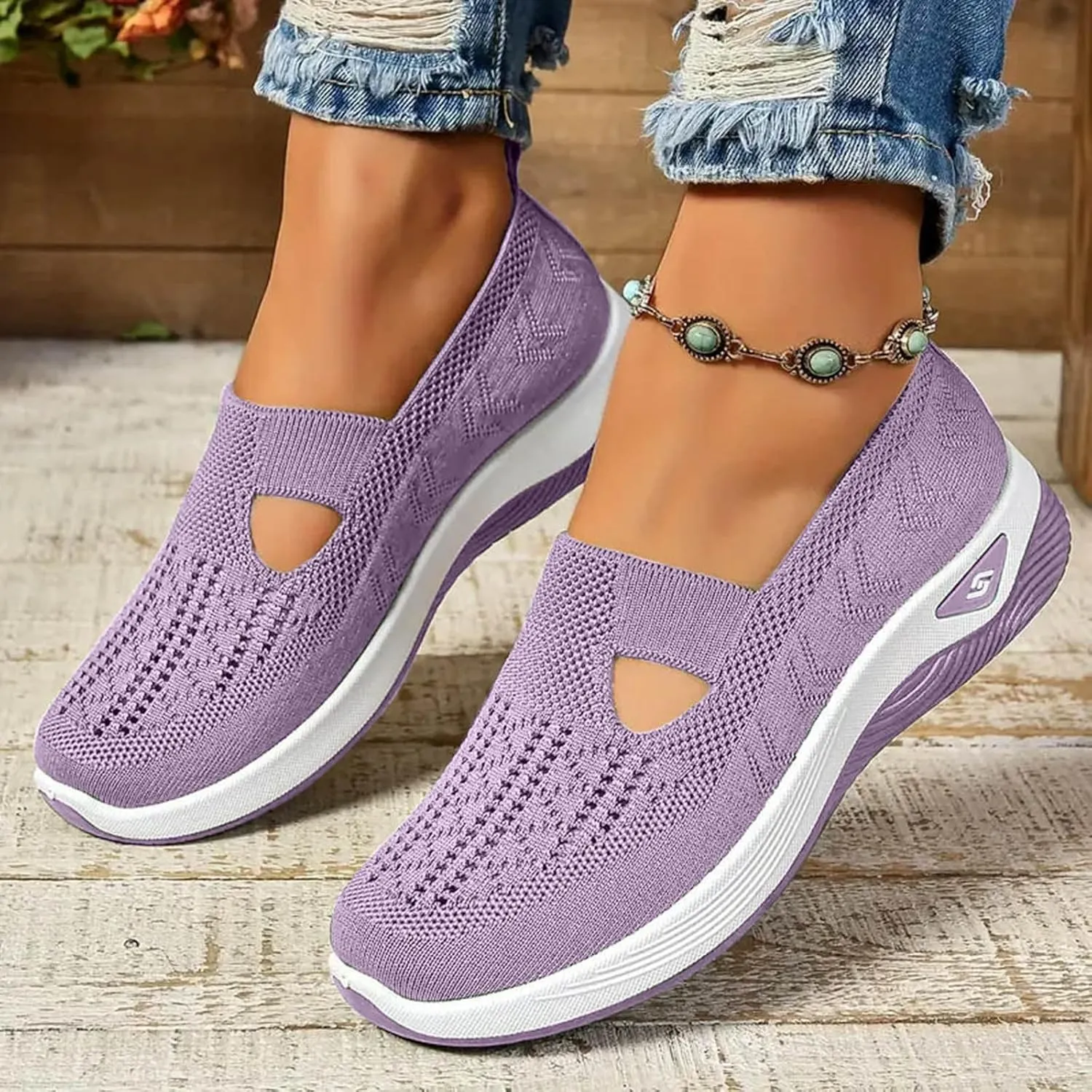 Orthopedic Shoes for Women Slip ons Woven Breathable Soft Sole Shoes for Foot Pain Relief Comfortable Non-Slip Walking Shoes