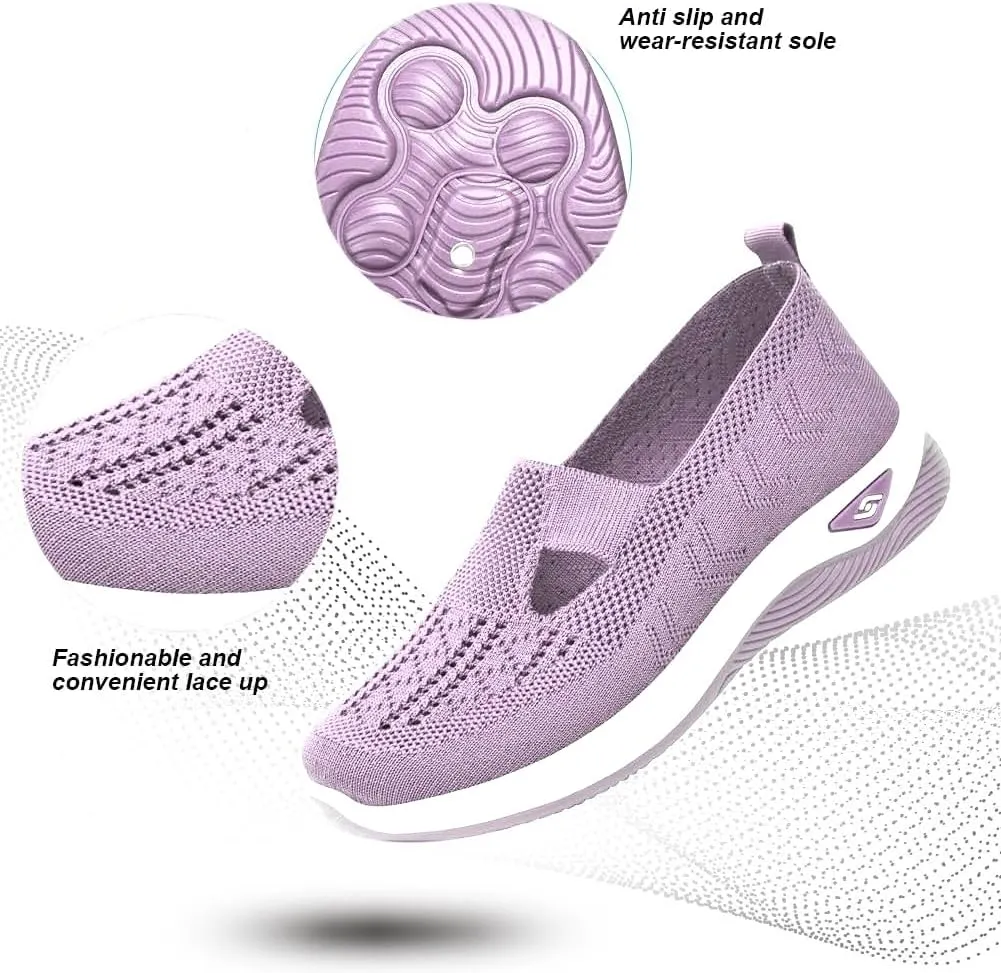 Orthopedic Shoes for Women Slip ons Woven Breathable Soft Sole Shoes for Foot Pain Relief Comfortable Non-Slip Walking Shoes