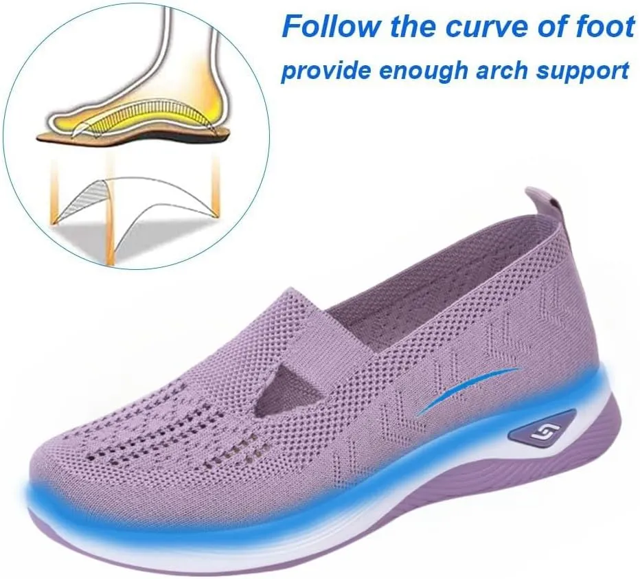 Orthopedic Shoes for Women Slip ons Woven Breathable Soft Sole Shoes for Foot Pain Relief Comfortable Non-Slip Walking Shoes