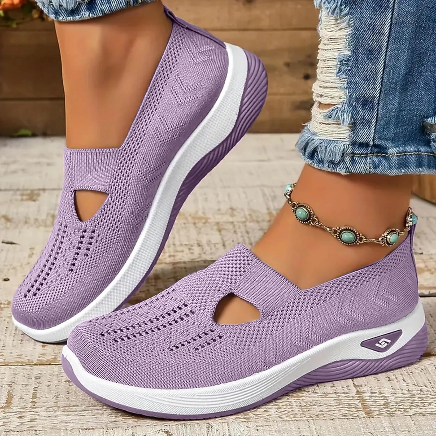Orthopedic Shoes for Women Slip ons Woven Breathable Soft Sole Shoes for Foot Pain Relief Comfortable Non-Slip Walking Shoes