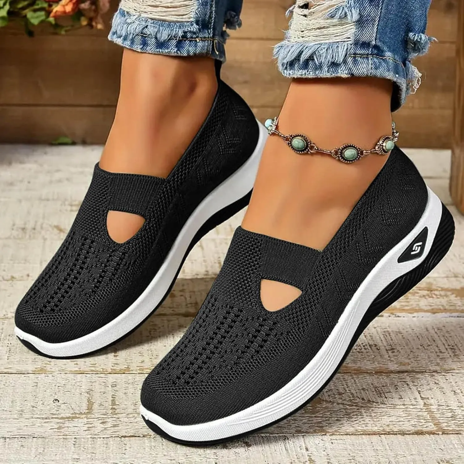 Orthopedic Shoes for Women Slip ons Woven Breathable Soft Sole Shoes for Foot Pain Relief Comfortable Non-Slip Walking Shoes