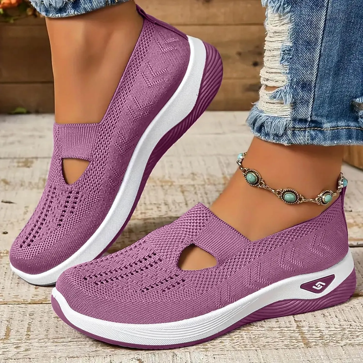 Orthopedic Shoes for Women Slip ons Woven Breathable Soft Sole Shoes for Foot Pain Relief Comfortable Non-Slip Walking Shoes