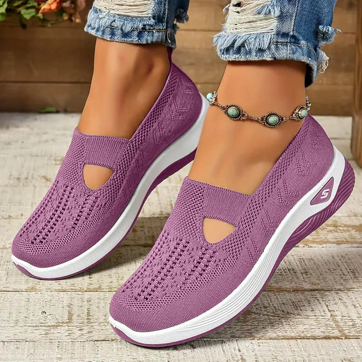 Orthopedic Shoes for Women Slip ons Woven Breathable Soft Sole Shoes for Foot Pain Relief Comfortable Non-Slip Walking Shoes