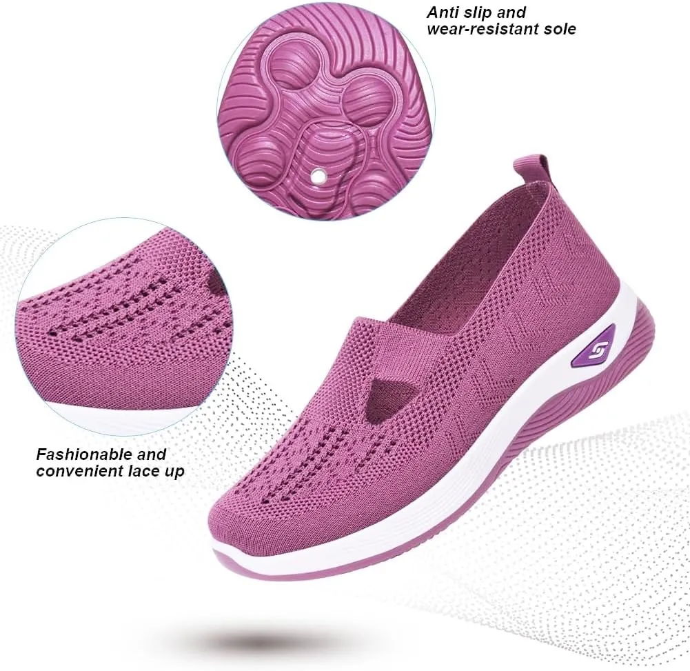 Orthopedic Shoes for Women Slip ons Woven Breathable Soft Sole Shoes for Foot Pain Relief Comfortable Non-Slip Walking Shoes