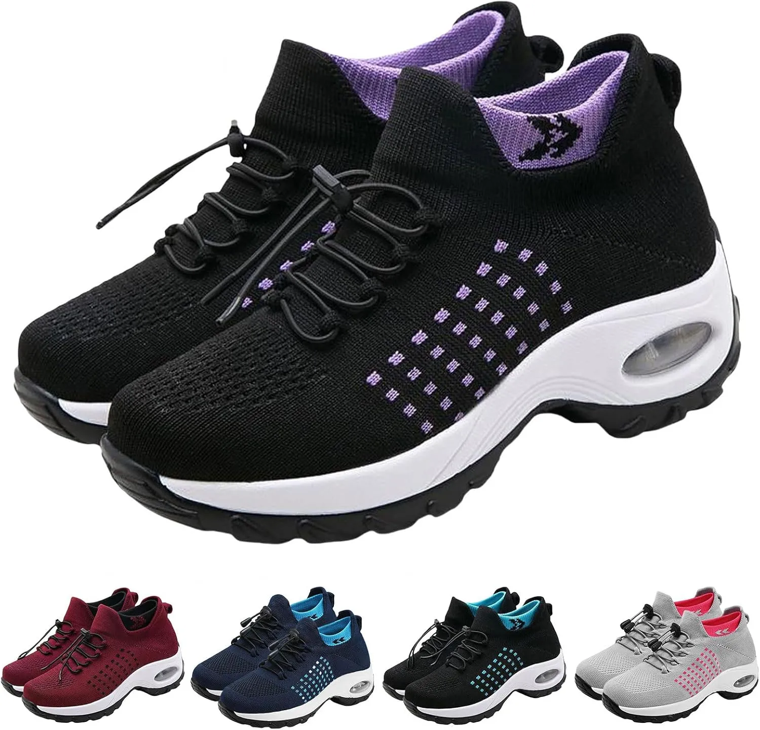 Orthopedic Sneakers Breathable Women Men Platform Air Cushion Buffer Shoes Comfort Wear Ortho Pro Barefoot Shoes Slip-On Breathable Mesh Trainers Athletic Jogging Shoe with Arch Support